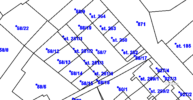 Parcela st. 58/7 v KÚ Předměřice nad Jizerou, Katastrální mapa