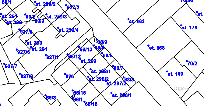 Parcela st. 68/5 v KÚ Předměřice nad Jizerou, Katastrální mapa