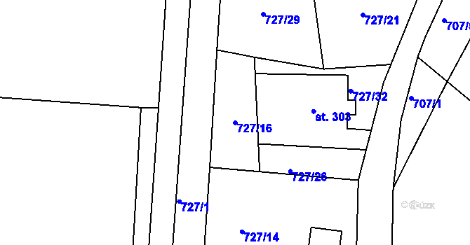 Parcela st. 727/16 v KÚ Předměřice nad Jizerou, Katastrální mapa