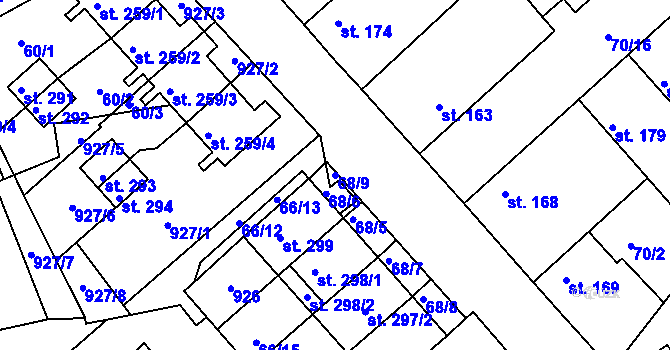Parcela st. 68/9 v KÚ Předměřice nad Jizerou, Katastrální mapa