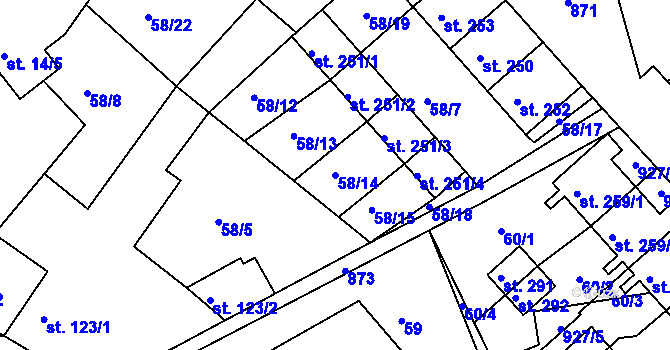 Parcela st. 58/14 v KÚ Předměřice nad Jizerou, Katastrální mapa