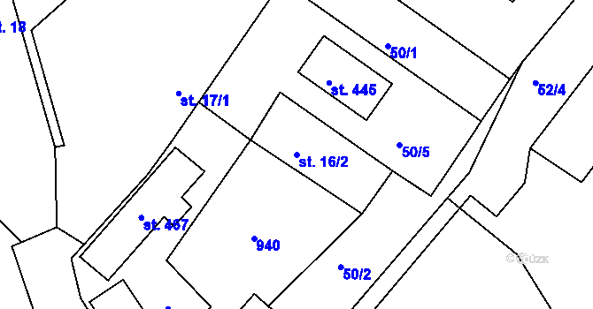 Parcela st. 16/2 v KÚ Předměřice nad Jizerou, Katastrální mapa