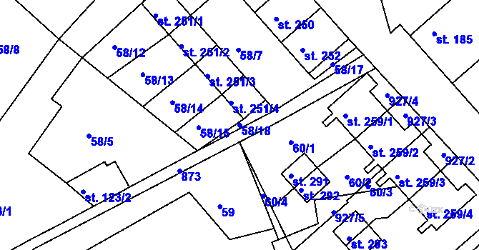 Parcela st. 58/18 v KÚ Předměřice nad Jizerou, Katastrální mapa