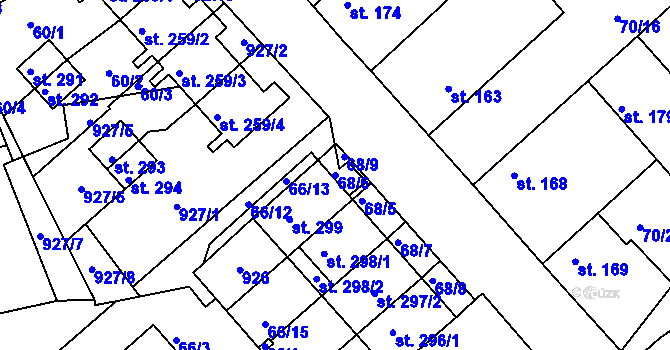 Parcela st. 68/6 v KÚ Předměřice nad Jizerou, Katastrální mapa