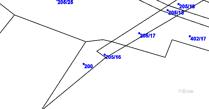 Parcela st. 205/16 v KÚ Předměřice nad Jizerou, Katastrální mapa