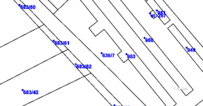 Parcela st. 636/7 v KÚ Předměřice nad Jizerou, Katastrální mapa