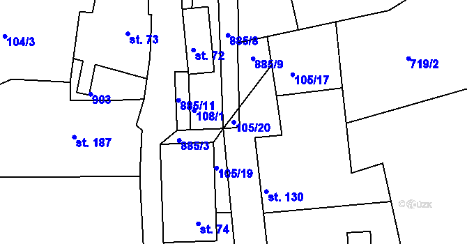 Parcela st. 105/20 v KÚ Předměřice nad Jizerou, Katastrální mapa
