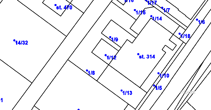 Parcela st. 1/12 v KÚ Předměřice nad Jizerou, Katastrální mapa