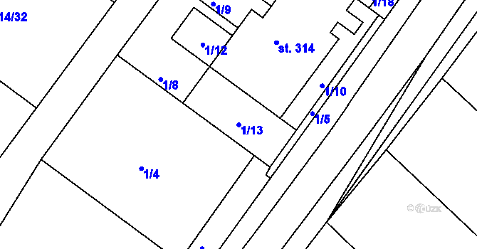 Parcela st. 1/13 v KÚ Předměřice nad Jizerou, Katastrální mapa