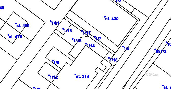 Parcela st. 1/14 v KÚ Předměřice nad Jizerou, Katastrální mapa