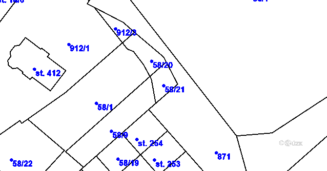 Parcela st. 58/21 v KÚ Předměřice nad Jizerou, Katastrální mapa