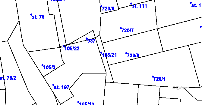 Parcela st. 105/21 v KÚ Předměřice nad Jizerou, Katastrální mapa