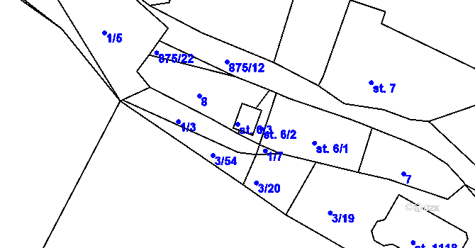 Parcela st. 6/3 v KÚ Předměřice nad Labem, Katastrální mapa