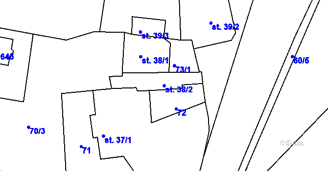 Parcela st. 38/2 v KÚ Předměřice nad Labem, Katastrální mapa