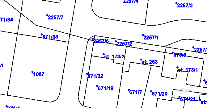 Parcela st. 173/2 v KÚ Předměřice nad Labem, Katastrální mapa