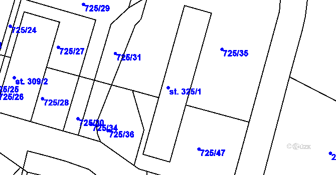 Parcela st. 325/1 v KÚ Předměřice nad Labem, Katastrální mapa