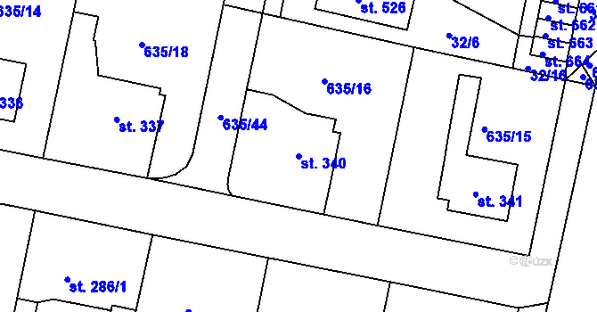 Parcela st. 340 v KÚ Předměřice nad Labem, Katastrální mapa