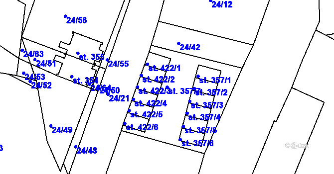 Parcela st. 357/7 v KÚ Předměřice nad Labem, Katastrální mapa