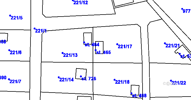 Parcela st. 465 v KÚ Předměřice nad Labem, Katastrální mapa