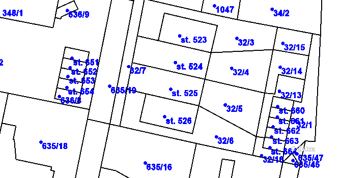 Parcela st. 525 v KÚ Předměřice nad Labem, Katastrální mapa