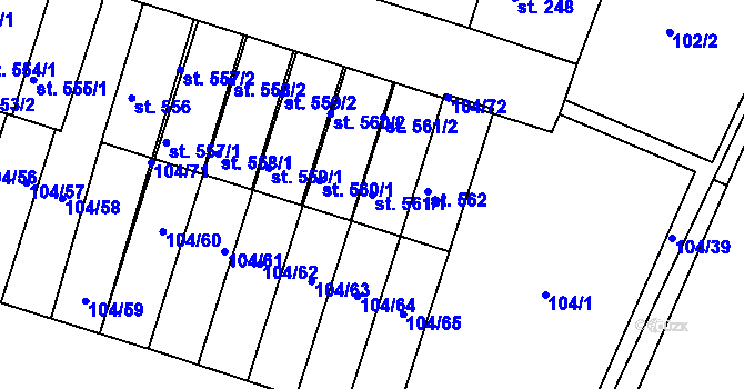 Parcela st. 561/1 v KÚ Předměřice nad Labem, Katastrální mapa