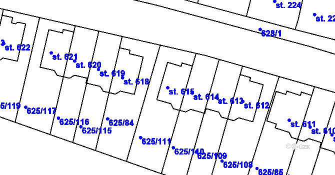 Parcela st. 615 v KÚ Předměřice nad Labem, Katastrální mapa