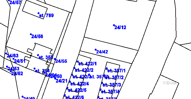 Parcela st. 24/42 v KÚ Předměřice nad Labem, Katastrální mapa