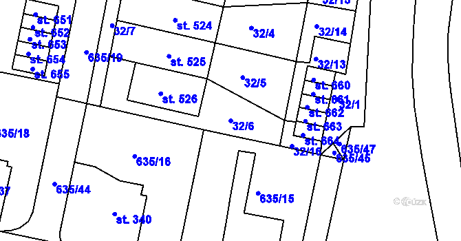 Parcela st. 32/6 v KÚ Předměřice nad Labem, Katastrální mapa