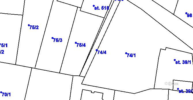 Parcela st. 74/4 v KÚ Předměřice nad Labem, Katastrální mapa