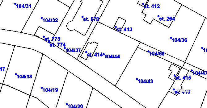 Parcela st. 104/44 v KÚ Předměřice nad Labem, Katastrální mapa