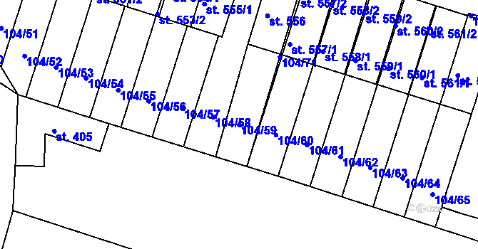 Parcela st. 104/59 v KÚ Předměřice nad Labem, Katastrální mapa