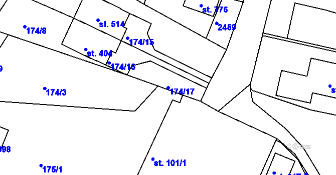 Parcela st. 174/17 v KÚ Předměřice nad Labem, Katastrální mapa