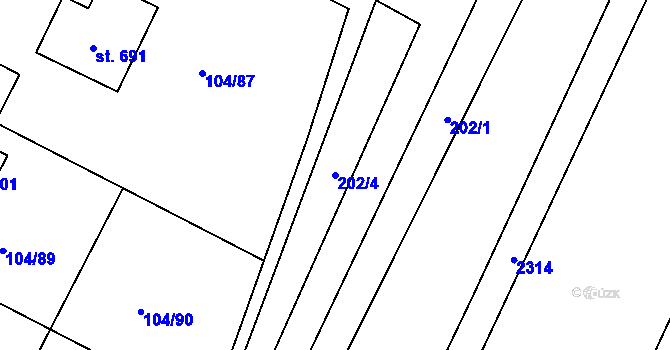 Parcela st. 202/4 v KÚ Předměřice nad Labem, Katastrální mapa
