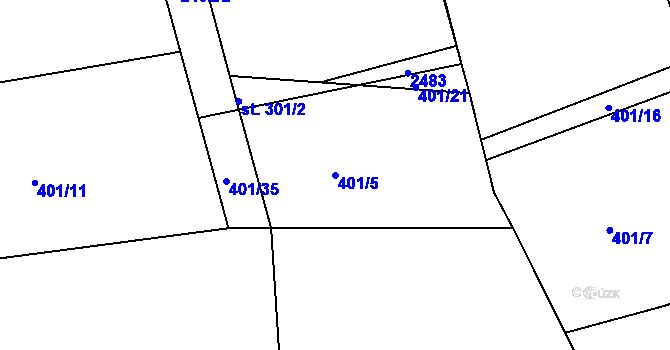 Parcela st. 401/5 v KÚ Předměřice nad Labem, Katastrální mapa