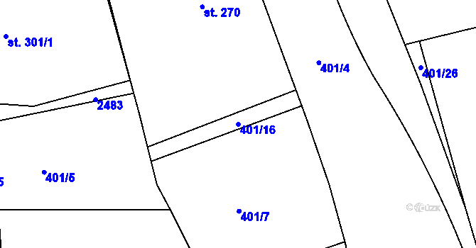 Parcela st. 401/16 v KÚ Předměřice nad Labem, Katastrální mapa