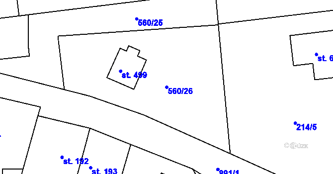 Parcela st. 560/26 v KÚ Předměřice nad Labem, Katastrální mapa