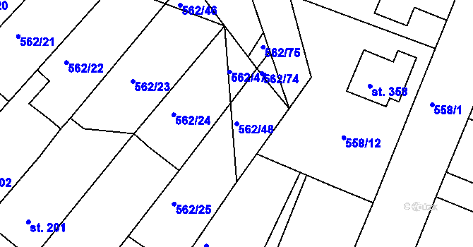 Parcela st. 562/48 v KÚ Předměřice nad Labem, Katastrální mapa