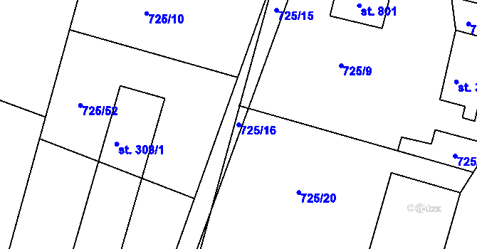 Parcela st. 725/16 v KÚ Předměřice nad Labem, Katastrální mapa