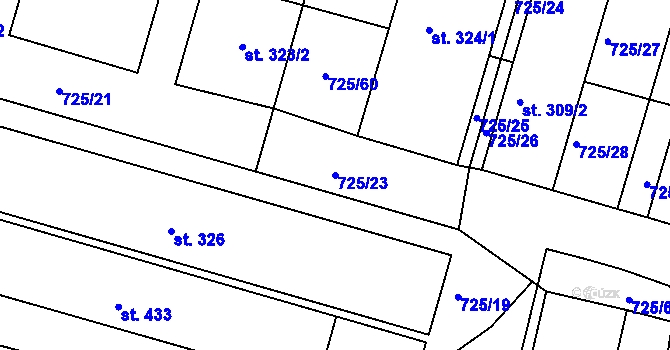 Parcela st. 725/23 v KÚ Předměřice nad Labem, Katastrální mapa