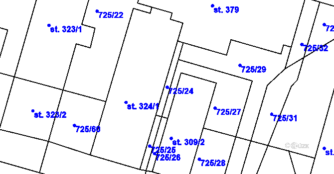 Parcela st. 725/24 v KÚ Předměřice nad Labem, Katastrální mapa
