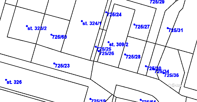 Parcela st. 725/26 v KÚ Předměřice nad Labem, Katastrální mapa