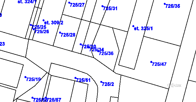 Parcela st. 725/36 v KÚ Předměřice nad Labem, Katastrální mapa