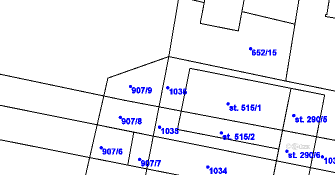 Parcela st. 1036 v KÚ Předměřice nad Labem, Katastrální mapa