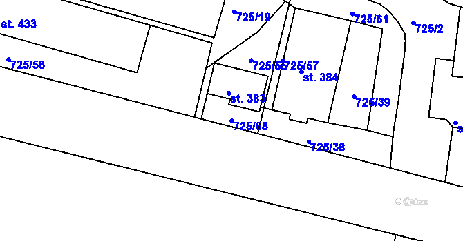 Parcela st. 725/58 v KÚ Předměřice nad Labem, Katastrální mapa