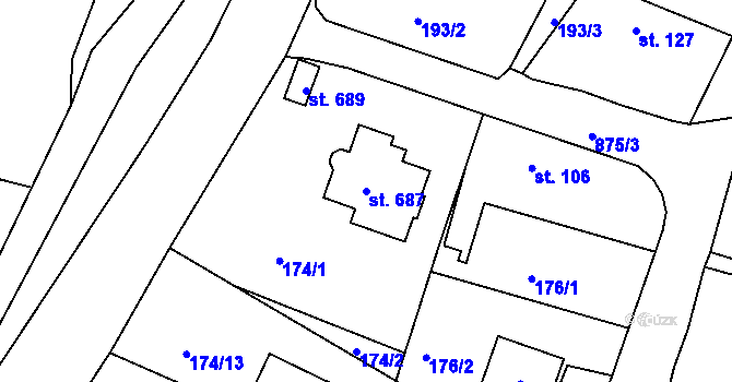 Parcela st. 687 v KÚ Předměřice nad Labem, Katastrální mapa