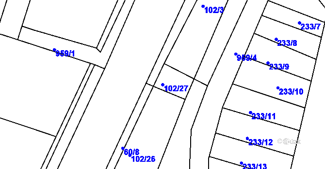 Parcela st. 102/27 v KÚ Předměřice nad Labem, Katastrální mapa