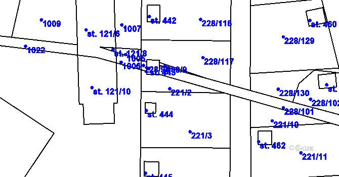 Parcela st. 221/2 v KÚ Předměřice nad Labem, Katastrální mapa
