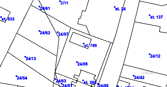 Parcela st. 789 v KÚ Předměřice nad Labem, Katastrální mapa