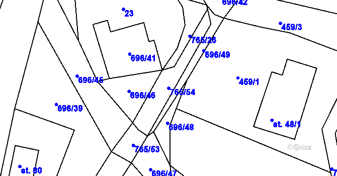 Parcela st. 765/54 v KÚ Přední Arnoštov, Katastrální mapa