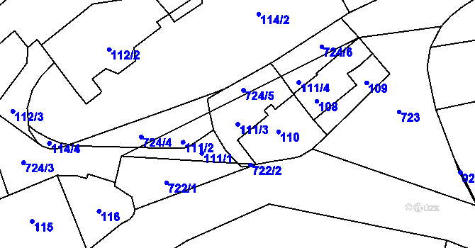 Parcela st. 111/3 v KÚ Přední Kopanina, Katastrální mapa
